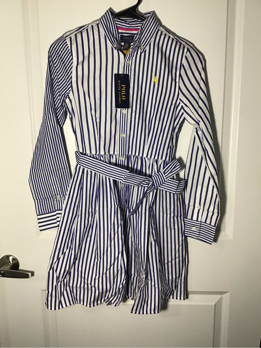 Polo by Ralph Lauren Girls Blue and White Striped Shirt Dress 12
